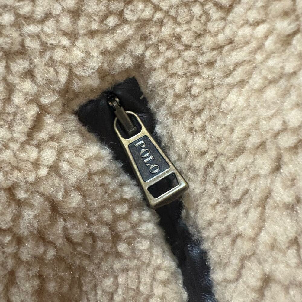POLO RALPH LAUREN Sherpa Fleece Moto Jacket Leather Trim Women’s Size Large - Picture 6 of 8